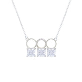 Asfour Crystal Chain Necklace With Three Zircon Square Design In 925 Sterling Silver-ND0445